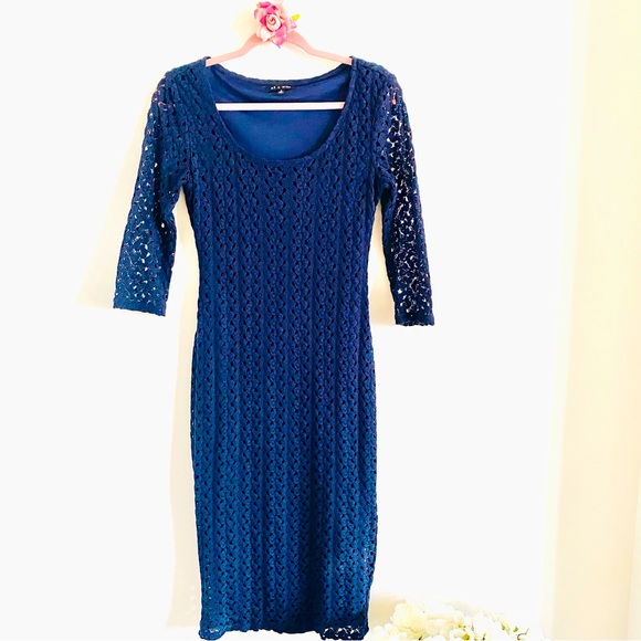 💕 Blue Knit Long Sleeves MIDI Dress SZ S - Picture 8 of 15
